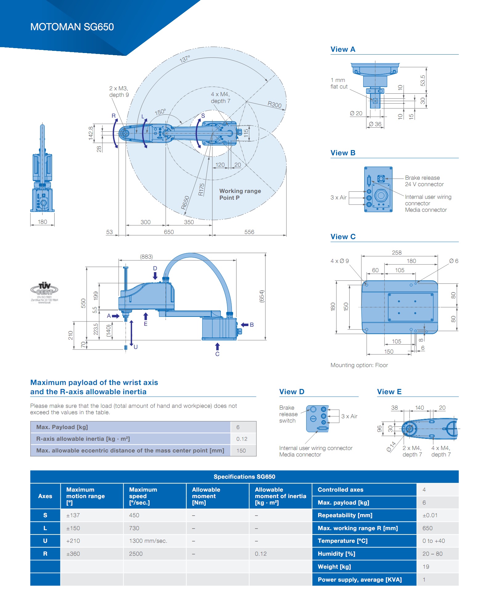 Robot Yaskawa SG650 Specification